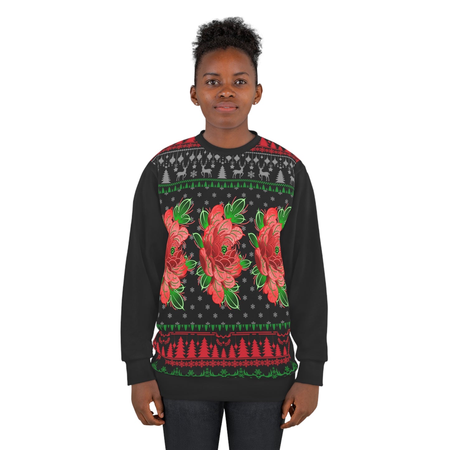 Candy Cane Peony Christmas Sweater