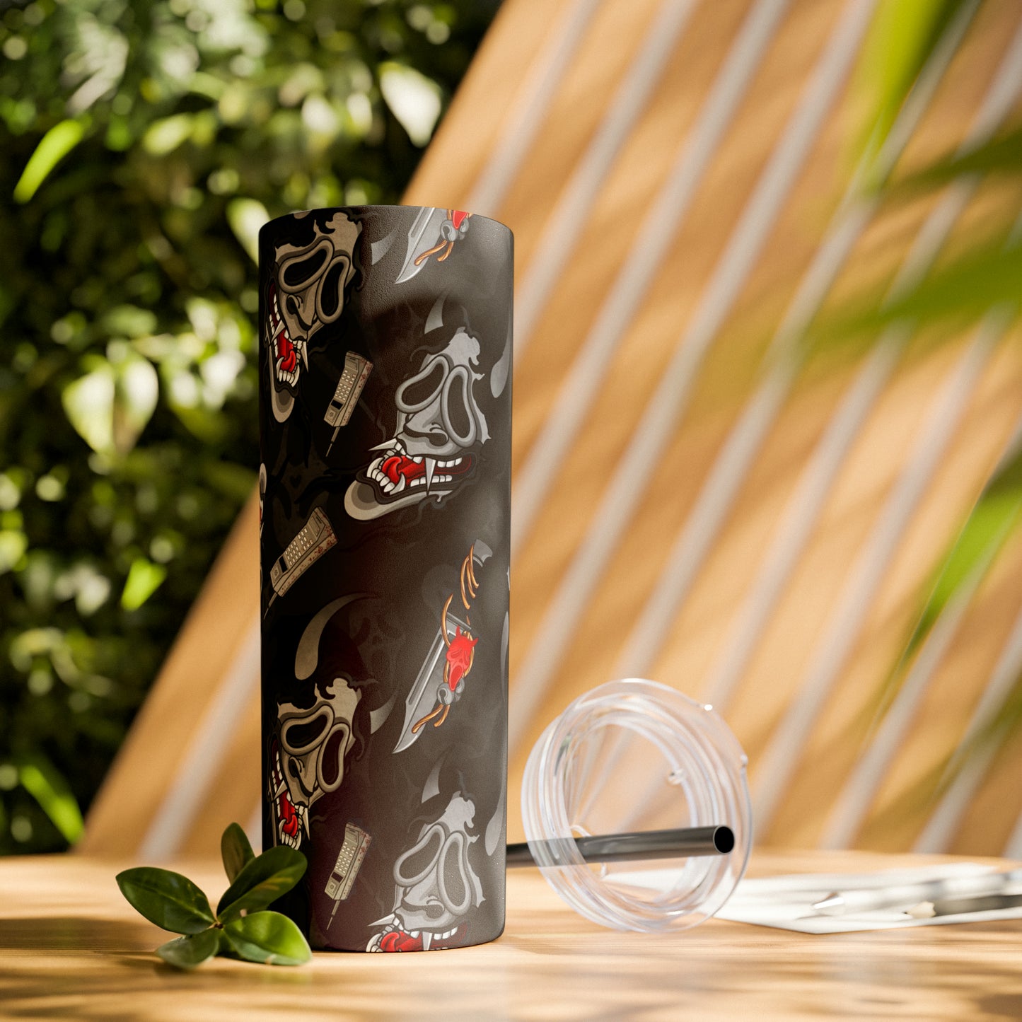 Ghostface Oni Skinny Tumbler with Straw, 20oz