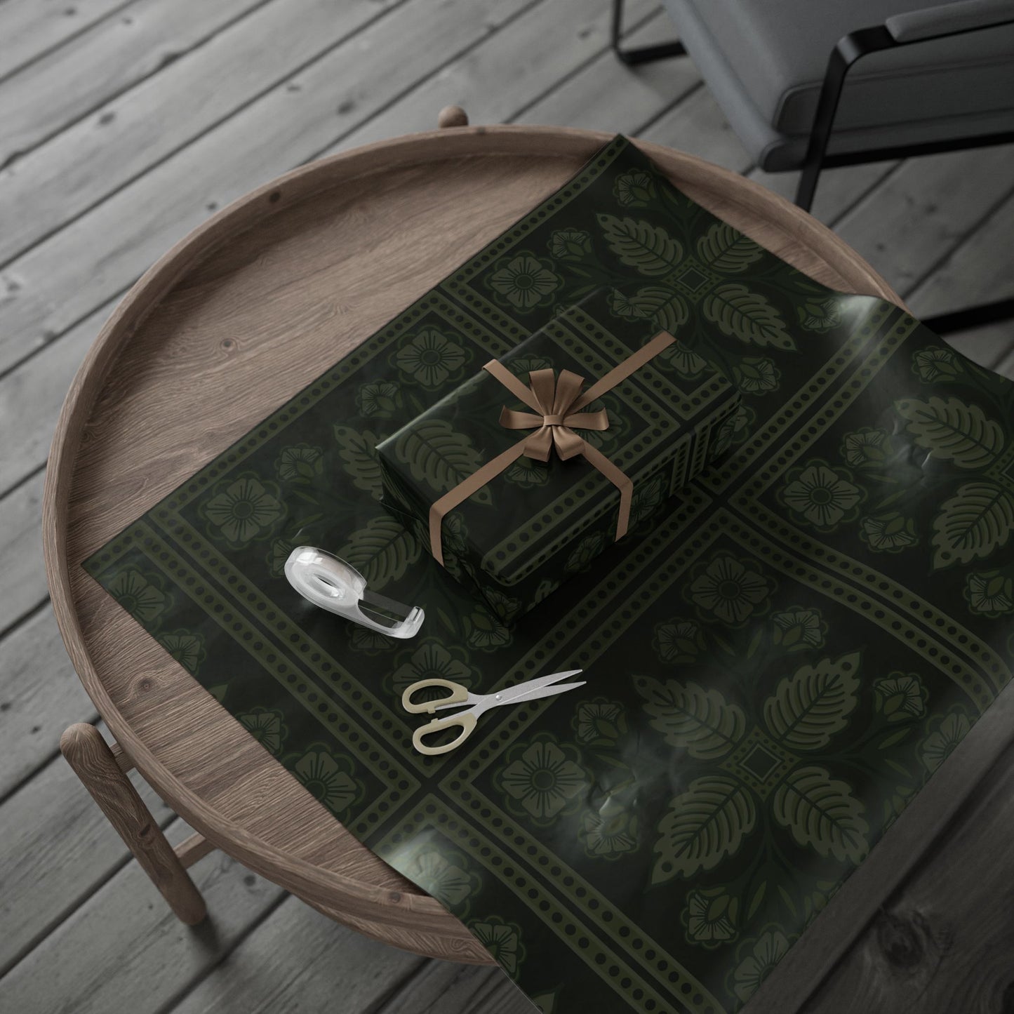 Floral Olive Green Wrapping Paper Roll — Elegant Botanical Gift Wrap