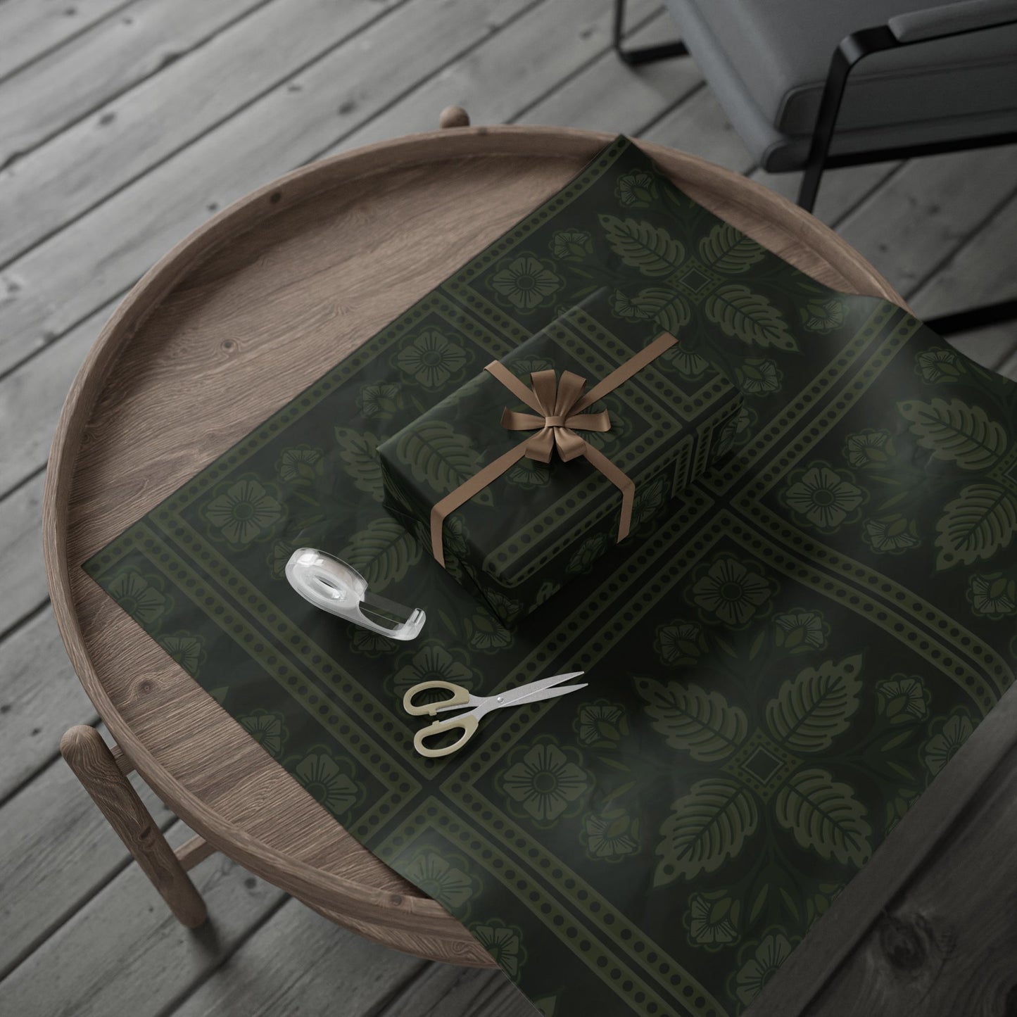 Floral Olive Green Wrapping Paper Roll — Elegant Botanical Gift Wrap